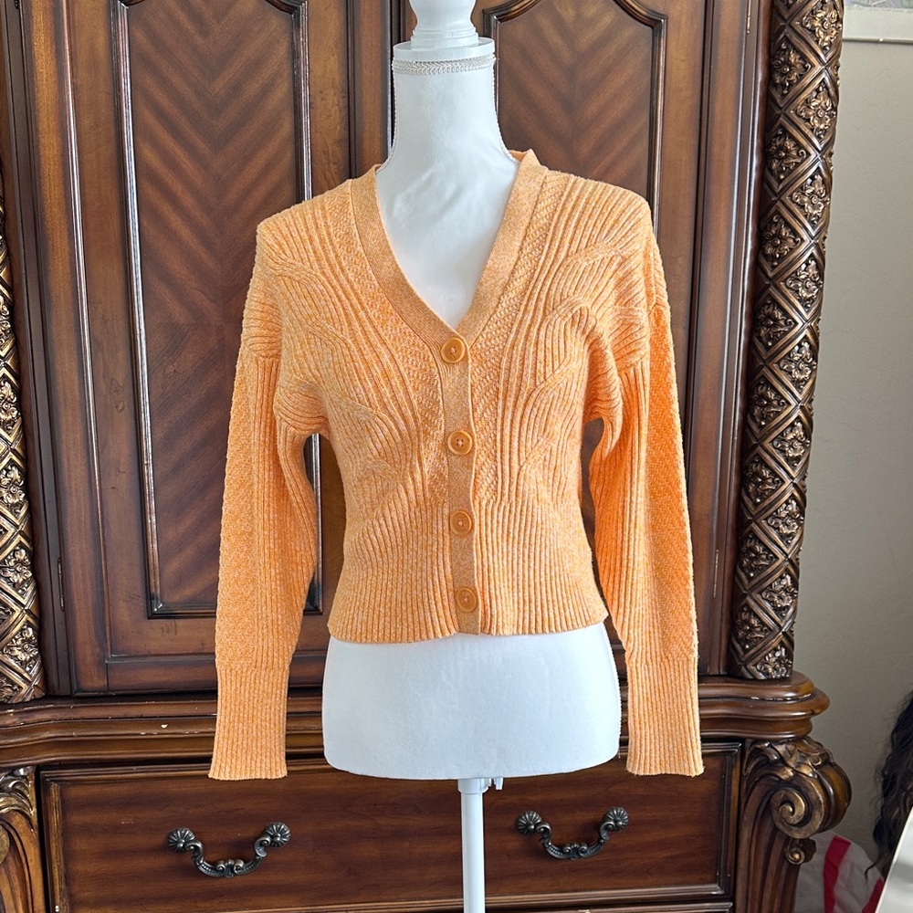 Express Women's Orange/Yellow Cardigan Sweater